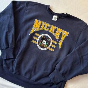 🏚️ Vintage Mickey Mouse Collegiate Sweatshirt L Thrashed Grunge Destroyed